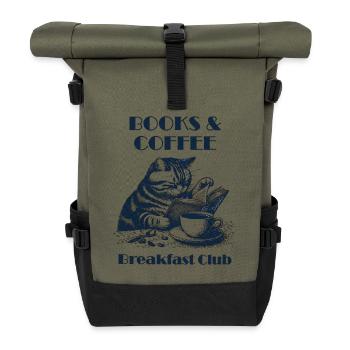 Reading Cat – Bücher & Kaffee - Rolltop Rucksack - Olive/Schwarz - Vorne