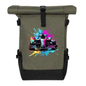 Racing Cars Colorful Splash Art Car Racer - Roll Top Backpack - olive/black - Front