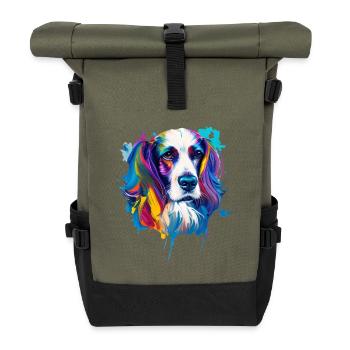 Cocker Spaniel Hund Farbenfrohes Pop-Art-Porträt - Rolltop Rucksack - Olive/Schwarz - Vorne
