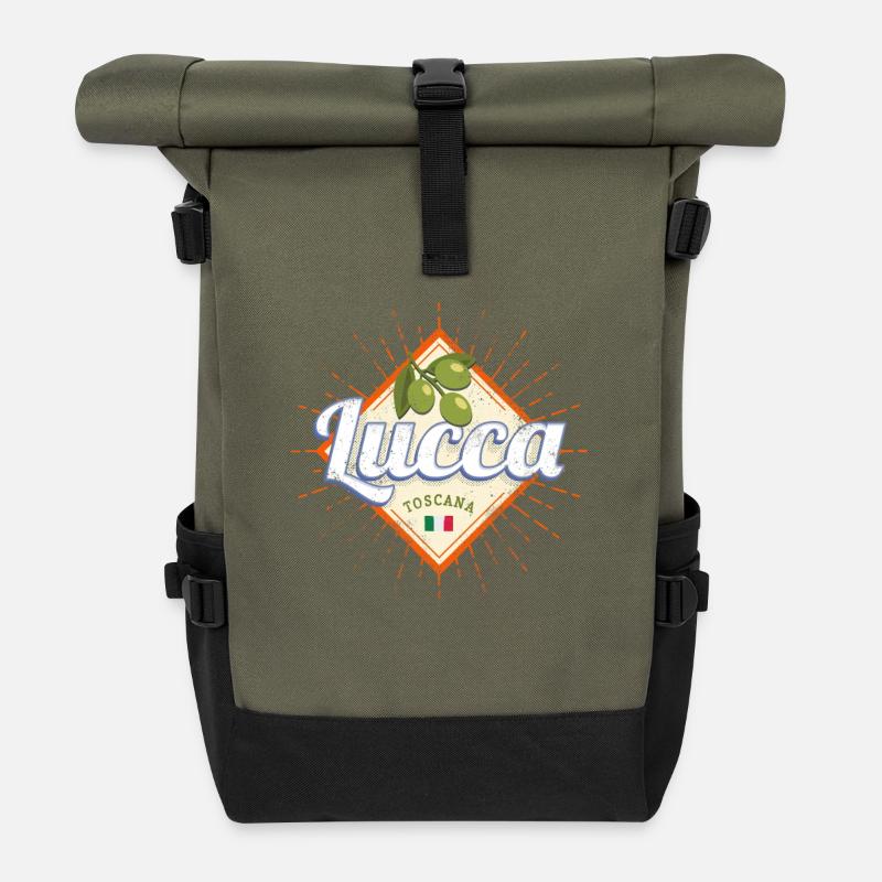 Lucca Tuscany Italy Olives Vintage Souvenir - Roll Top Backpack - olive/black
