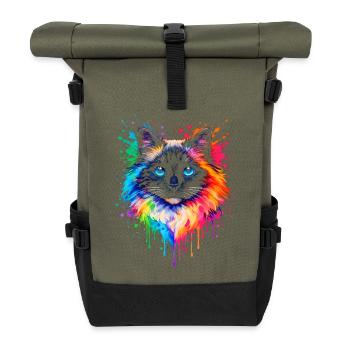 Ragdoll en néon | Art du chat Pop Art - Sac à dos roll top - olive/noir - Devant