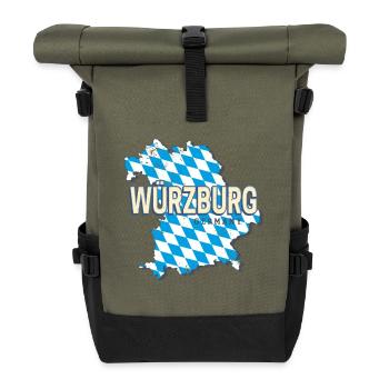 Würzburg City Bavaria Germany Retro Wall Map - Roll Top Backpack - olive/black - Front