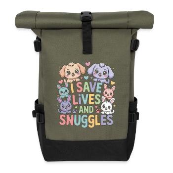 Vet Tech I Save Lives And Snuggles Pet Care Tech - Roll Top Backpack - olive/black - Front