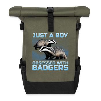 Funny Animal Badger - Roll Top Backpack - olive/black - Front