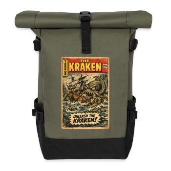Kraken Sea Monster Vintage Comic - Roll Top Backpack - olive/black - Front