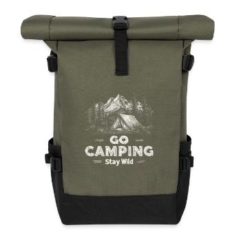 Camping Abenteuer Spruch Go Camping Stay Wild Camp - Rolltop Rucksack - Olive/Schwarz - Vorne
