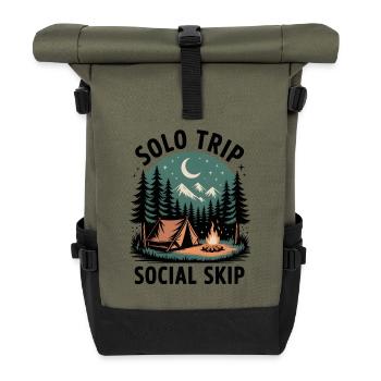 Solo statt Smalltalk | Camping Introvertiert - Rolltop Rucksack - Olive/Schwarz - Vorne