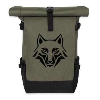 Geometrischer Wolf Kopf – Tribal Tier - Rolltop Rucksack - Olive/Schwarz - Vorne