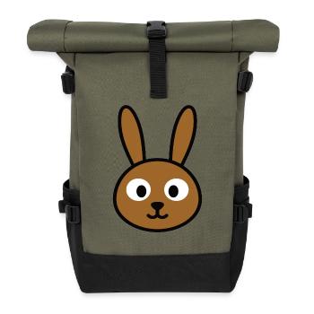 Tête de lapin minimaliste – Animal mignon - Sac à dos roll top - olive/noir - Devant