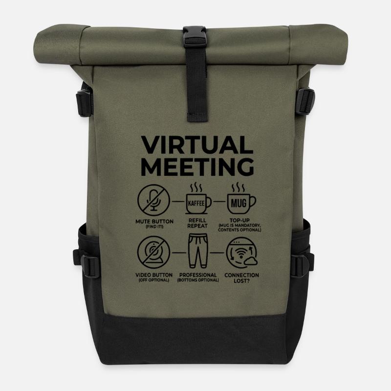 Funny Home Office T-Shirt Virtual Meeting - Roll Top Backpack - olive/black