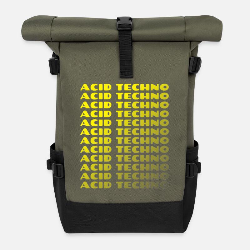 Acid Techno Repeat Neon - Rolltop Rucksack - Olive/Schwarz