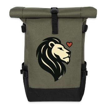 Löwenherz Löwen Silhouette - Rolltop Rucksack - Olive/Schwarz - Vorne