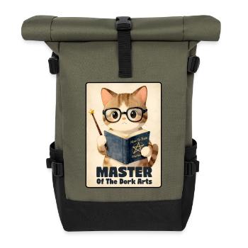 Funny Cat Master of The Dork Arts  - Roll Top Backpack - olive/black - Front