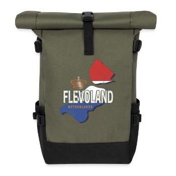 Flevoland Pays-Bas Carte rétro Hollande - Sac à dos roll top - olive/noir - Devant