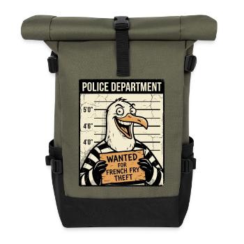 Freche Möwe Spruch Norddeutscher Humor - Rolltop Rucksack - Olive/Schwarz - Vorne