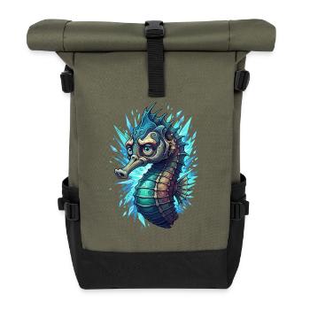 Kristallseepferd im Blitzmeer - Rolltop Rucksack - Olive/Schwarz - Vorne