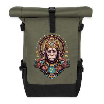Affenkönig mit Om-Symbol - Rolltop Rucksack - Olive/Schwarz - Vorne