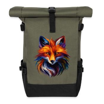 Colorful Fox Polygon Art – Modern Animal Design - Rolltop Rucksack - Olive/Schwarz - Vorne