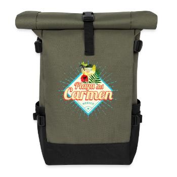 Playa del Carmen Mexiko Retro Cocktail Souvenir - Rolltop Rucksack - Olive/Schwarz - Vorne
