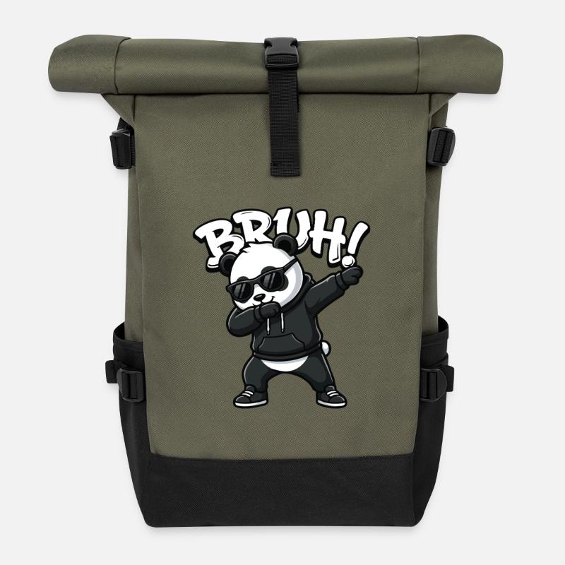 Bruh Panda Dabbing Cool Panda Bär Lustig - Rolltop Rucksack - Olive/Schwarz