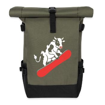 Kuh auf Skateboard - Rolltop Rucksack - Olive/Schwarz - Vorne