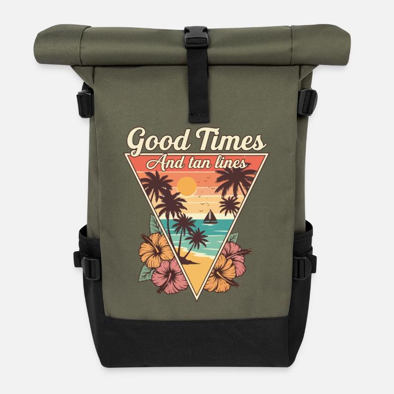 Gute Zeiten, Sonnenstrahlen - Rolltop Rucksack - Olive/Schwarz