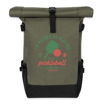 Pickleball-lustiger Spieler spielt Pickleball-Court - Rolltop Rucksack - Olive/Schwarz - Vorne