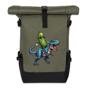 Saure Gurke reitet auf Dinosaurier - Rolltop Rucksack - Olive/Schwarz - Vorne