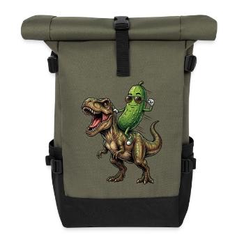 Saure Gurke reitet auf Dinosaurier - Rolltop Rucksack - Olive/Schwarz - Vorne