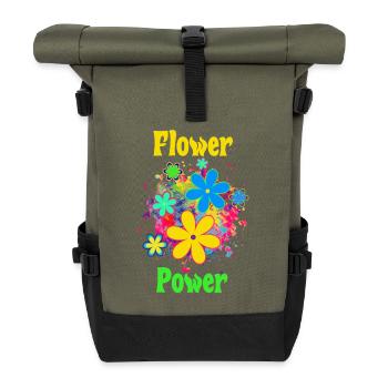 flower power - Roll Top Backpack - olive/black - Front