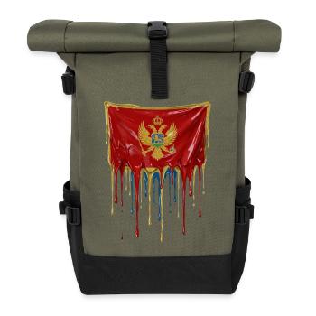 Montenegro Flaggen-Tropfenkunst - Rolltop Rucksack - Olive/Schwarz - Vorne