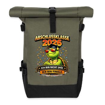 Abschlussklasse 2026 Schildkröte | Schulabgänger - Rolltop Rucksack - Olive/Schwarz - Vorne