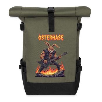 Heavy Metal Osterhase Rocker Ostern Hardcore Hase - Rolltop Rucksack - Olive/Schwarz - Vorne