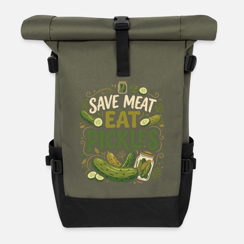 Lustiger Gurken Spruch Save Meat Eat Pickles - Rolltop Rucksack - Olive/Schwarz