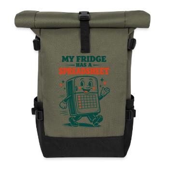 Kühlschrank mit Tabelle | Meal Prep Humor - Rolltop Rucksack - Olive/Schwarz - Vorne