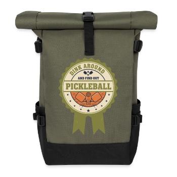 Pickleball spielt herum und findet den lustigen Spieler heraus - Rolltop Rucksack - Olive/Schwarz - Vorne