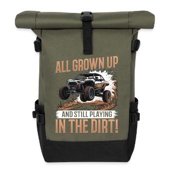 UTV Off Road Boy Men 4 Wheeler Side by side - Rolltop Rucksack - Olive/Schwarz - Vorne