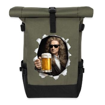 Isaac Newton hält ein Bier - Rolltop Rucksack - Olive/Schwarz - Vorne