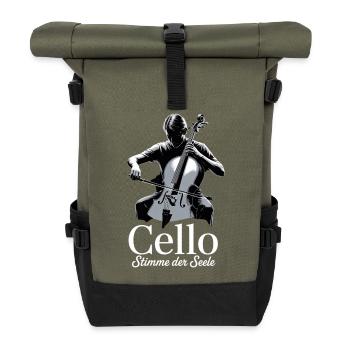 Cello Stimme der Seele - Spruch für Cellisten - Rolltop Rucksack - Olive/Schwarz - Vorne
