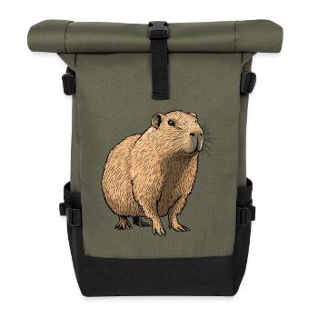Nature Tones Capybara Illustration - Roll Top Backpack - olive/black - Front