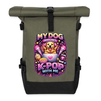 My Dog Watches K-Pop With Me - Rolltop Rucksack - Olive/Schwarz - Vorne
