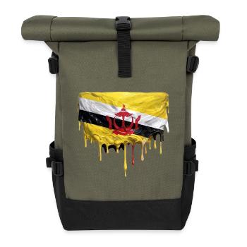 Brunei Flaggen Tropfenkunst - Rolltop Rucksack - Olive/Schwarz - Vorne