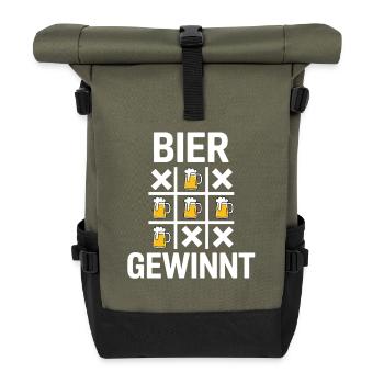 Bier Gewinn TicTacToe - Rolltop Rucksack - Olive/Schwarz - Vorne