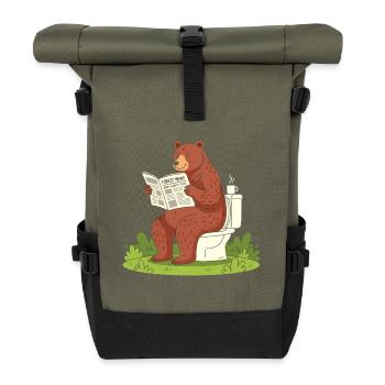 Bär liest Zeitung auf Toilette - Rolltop Rucksack - Olive/Schwarz - Vorne