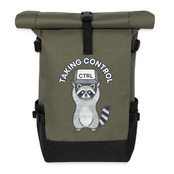 Raccoon Ctrl: Taking Control - Roll Top Backpack - olive/black - Front