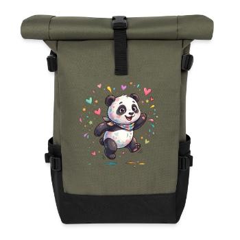 Kuschelpanda im Farbenregen - Rolltop Rucksack - Olive/Schwarz - Vorne