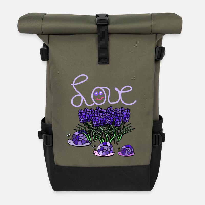 Lavender Snails Garden Hobby Gardener - Roll Top Backpack - olive/black
