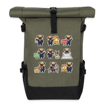 Suesser Mops Makler Immobilien Hundeliebhaber - Rolltop Rucksack - Olive/Schwarz - Vorne