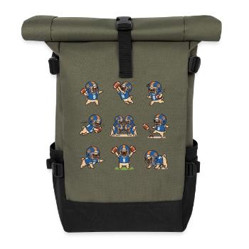Suesser Mops Football Spieler Touchdown - Rolltop Rucksack - Olive/Schwarz - Vorne