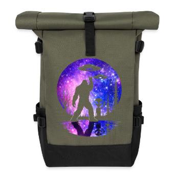 Bigfoot Alien Rock On Shield Sasquatch Yeti Moon - Roll Top Backpack - olive/black - Front